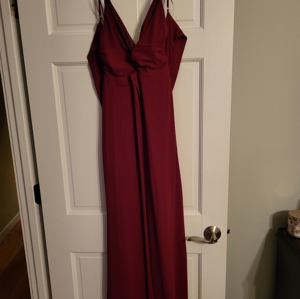 Luxxel Jumpsuit in Dark Red - Open Back with Slits on Each Pant Leg
